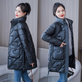 Χειμερινό μπουφάν 2022 Νέα γυναικεία πάρκα μακριά γυαλιστερά πουπουλένια βαμβακερά επένδυση Parka Γυναικείο μπουφάν Παχύ ζεστό φαρδύ πανωφόρι