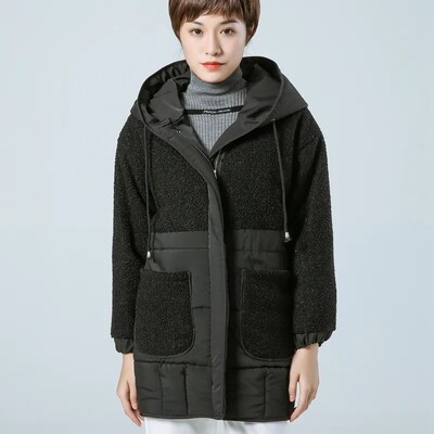 Jakna podstavljena pamukom Ženski zimski kaput od janjeće vune Zadebljani široki ležerni džepovi Zatvarači s kapuljačom Duge parke Gornja odjeća Kaputi Novo