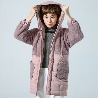 Jakna podstavljena pamukom Ženski zimski kaput od janjeće vune Zadebljani široki ležerni džepovi Zatvarači s kapuljačom Duge parke Gornja odjeća Kaputi Novo