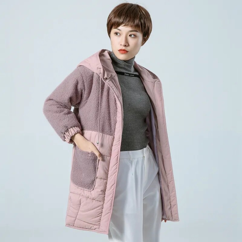 Jakna podstavljena pamukom Ženski zimski kaput od janjeće vune Zadebljani široki ležerni džepovi Zatvarači s kapuljačom Duge parke Gornja odjeća Kaputi Novo