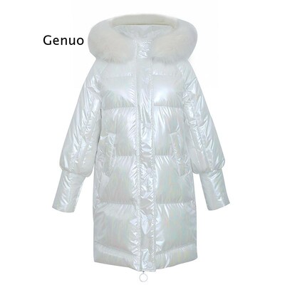 Зимно лъскаво яке за жени Rose Red Parka Женски хляб Зимни пухени парки Парка Памучно подплатено блестящо водоустойчиво палто