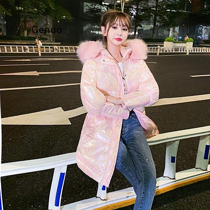 Zimska sjajna jakna za žene Rose Red Parka Female Bread Winter Down Parkas Parka Pamučno podstavljena sjajna vodootporna jakna