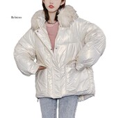 Sjajna jakna metalik boje Zimski ženski pamučni krzneni ovratnik s kapuljačom dugih rukava Debeli topli osnovni široki ženski kaput Chic Novo