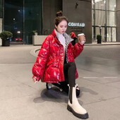 Ühekordselt kasutatav läikiv sulepolsterdatud jakk naiste keskmise pikkusega 2024, uus talvine vaba ühevärviline moodne naiste stiil, mida ületada