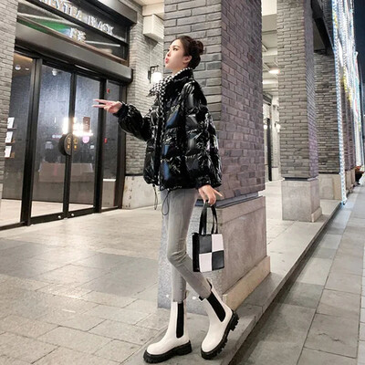 Ühekordselt kasutatav läikiv sulepolsterdatud jakk naiste keskmise pikkusega 2024, uus talvine vaba ühevärviline moodne naiste stiil, mida ületada