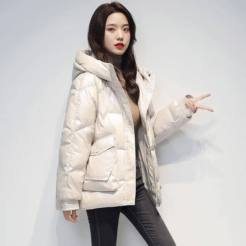 Parke Ženska jakna 2024 Zimska jednokratna sjajna kratka bijela jakna s pačjim puhom Zadebljana mala pufer jakna Ženska gornja odjeća