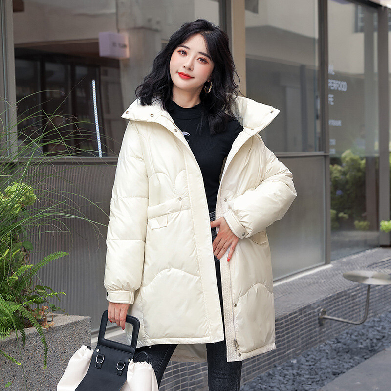 Naiste Parka 2022 talvejope, läikiv nahk, pikk mantel, puuvillane polsterdatud vabaaja Parka jakid, paksud, soojad naiste mantlid.