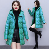 Ženski zimski kaput Nova sjajna pamučna jakna Parker korejska široka pamučna podstavljena odjeća s kapuljačom srednje dužine Ženska gornja odjeća