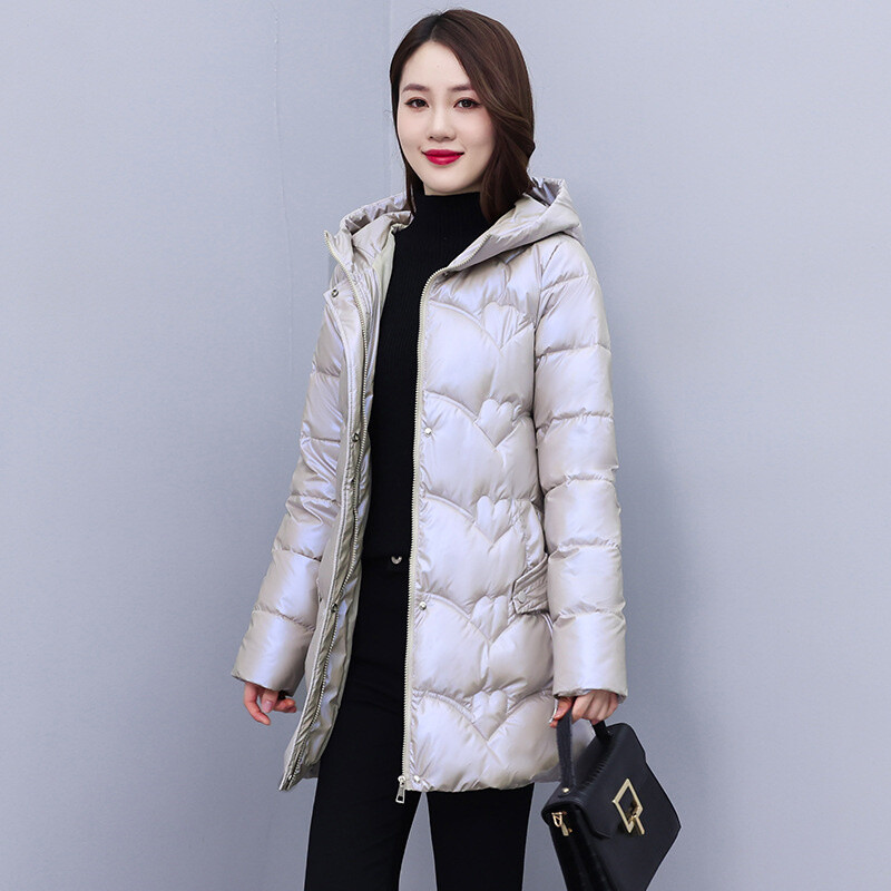Ženski zimski kaput Nova sjajna pamučna jakna Parker korejska široka pamučna podstavljena odjeća s kapuljačom srednje dužine Ženska gornja odjeća