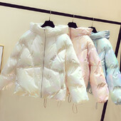 Nova sjajna kratka zimska jakna Ženska topla pamučna jakna s kapuljačom Parke Ženska široka gornja odjeća Korejski zimski kaput podstavljen pamukom