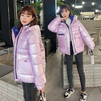 Jachetă strălucitoare din bumbac pentru femei Parka Coreea Jachetă de iarnă Nouă jachetă grosă, căptușită, din bumbac, îmbrăcăminte exterioară pentru femei.