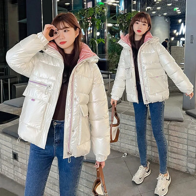 Jachetă strălucitoare din bumbac pentru femei Parka Coreea Jachetă de iarnă Nouă jachetă grosă, căptușită, din bumbac, îmbrăcăminte exterioară pentru femei.