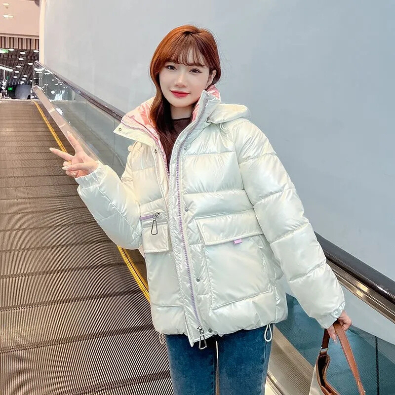 Jachetă strălucitoare din bumbac pentru femei Parka Coreea Jachetă de iarnă Nouă jachetă grosă, căptușită, din bumbac, îmbrăcăminte exterioară pentru femei.