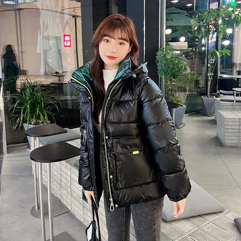 Jachetă strălucitoare din bumbac pentru femei Parka Coreea Jachetă de iarnă Nouă jachetă grosă, căptușită, din bumbac, îmbrăcăminte exterioară pentru femei.