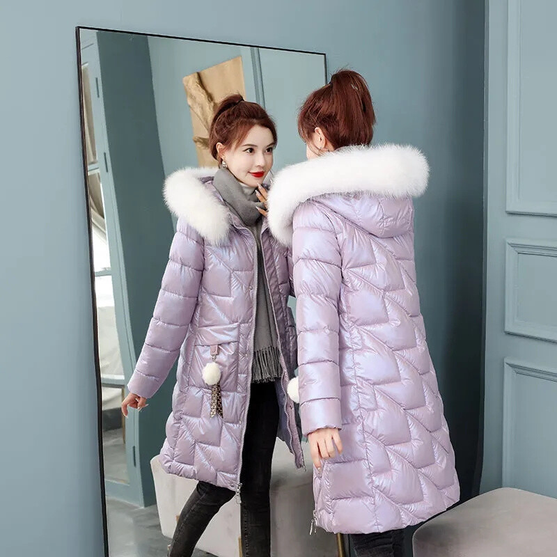 Ženska nova zimska parka jakna iz 2023., podebljana topla jakna s kapuljačom Ležerna ženska jakna Sjajna gornja odjeća podstavljena pamukom
