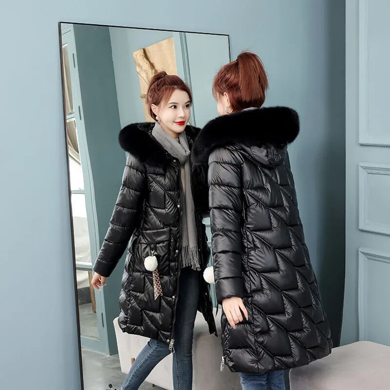 Ženska nova zimska parka jakna iz 2023., podebljana topla jakna s kapuljačom Ležerna ženska jakna Sjajna gornja odjeća podstavljena pamukom