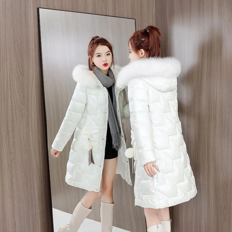 Ženska nova zimska parka jakna iz 2023., podebljana topla jakna s kapuljačom Ležerna ženska jakna Sjajna gornja odjeća podstavljena pamukom