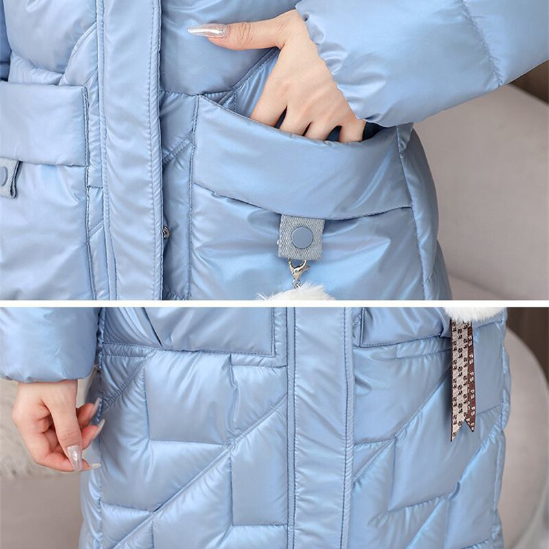Ženska nova zimska parka jakna iz 2023., podebljana topla jakna s kapuljačom Ležerna ženska jakna Sjajna gornja odjeća podstavljena pamukom