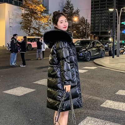 Sjajna pamučna jakna koja se ne pere Ženska nova zima 2024. Nova deblja parka Uski ženski dugi kaput s kapuljačom Kaputi otporni na vjetar