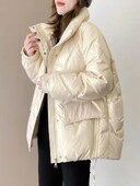 Zimska ženska odjeća Topla parka Sjajna šik jakna s podstavljenom pamukom Kaput otporan na vjetar Dugi rukavi Zatvarač Debeli džep odijela Novo