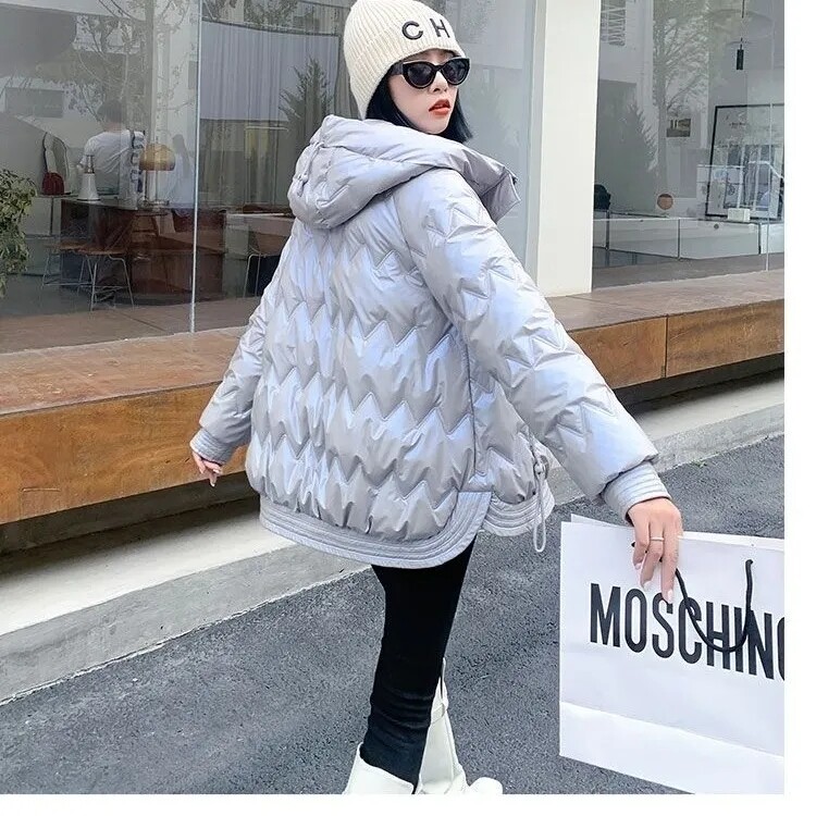 Zimske parke 2023, nova sjajna ženska puhasta pamučna jakna s dugim rukavima, topla gornja odjeća na kapuljače, ženska puferica, ležerna snježna odjeća, kaput