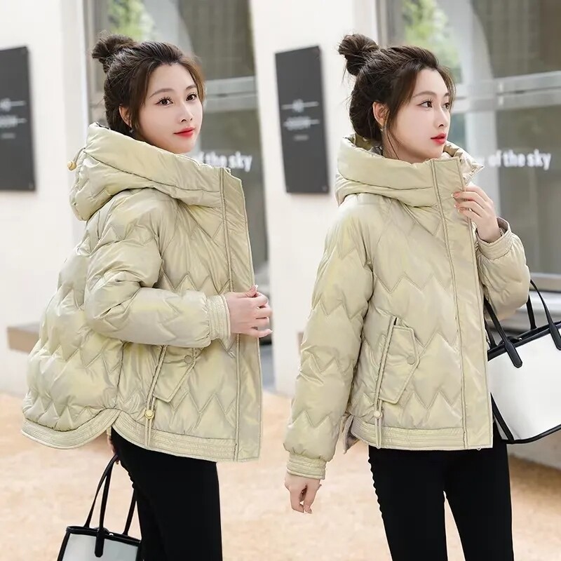 Zimske parke 2023, nova sjajna ženska puhasta pamučna jakna s dugim rukavima, topla gornja odjeća na kapuljače, ženska puferica, ležerna snježna odjeća, kaput
