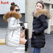χειμωνιάτικο μπουφάν γυναικεία και παλτό 2019 Πάρκα για γυναίκες Βεντωμένα μπουφάν ζεστά ρούχα με κουκούλα Μεγάλος γιακάς από συνθετική γούνα