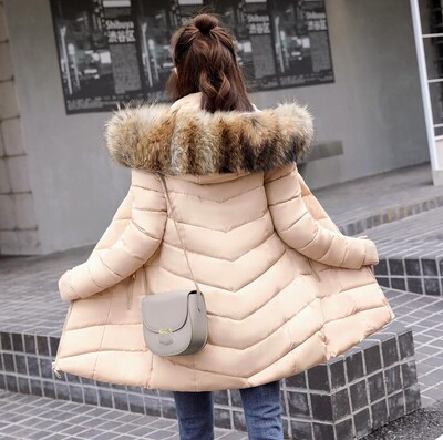 χειμωνιάτικο μπουφάν γυναικεία και παλτό 2019 Πάρκα για γυναίκες Βεντωμένα μπουφάν ζεστά ρούχα με κουκούλα Μεγάλος γιακάς από συνθετική γούνα