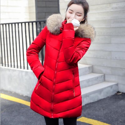 χειμωνιάτικο μπουφάν γυναικεία και παλτό 2019 Πάρκα για γυναίκες Βεντωμένα μπουφάν ζεστά ρούχα με κουκούλα Μεγάλος γιακάς από συνθετική γούνα