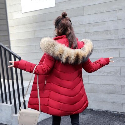 χειμωνιάτικο μπουφάν γυναικεία και παλτό 2019 Πάρκα για γυναίκες Βεντωμένα μπουφάν ζεστά ρούχα με κουκούλα Μεγάλος γιακάς από συνθετική γούνα