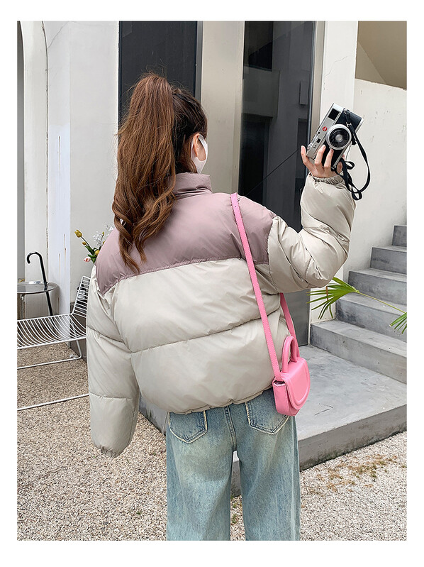 Ženska zimska parka za 2024., nova kratka pamučna jakna s blokiranim bojama, studentska toplina