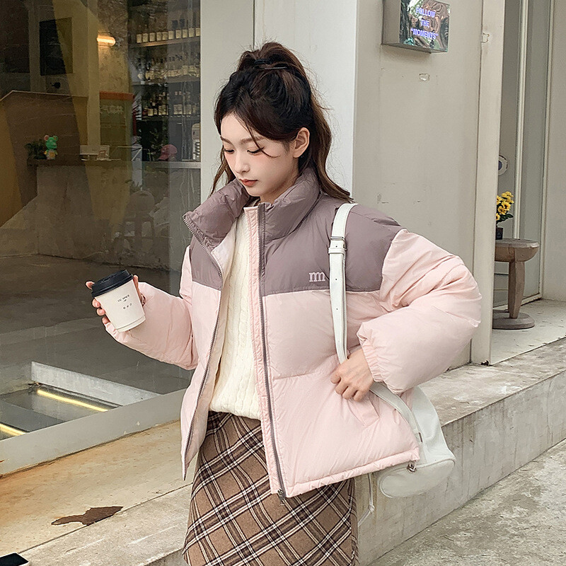 Ženska zimska parka za 2024., nova kratka pamučna jakna s blokiranim bojama, studentska toplina