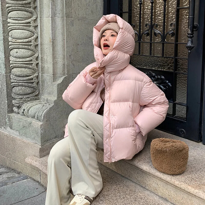 Μπουφάν πουπουλένιο γυναικείο γυναικείο μπουφάν χειμωνιάτικης μόδας 2024 με κουκούλα, παχύρρευστο μπουφάν ψωμιού