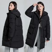 Χειμερινό μακρύ παλτό Γυναικεία μόδα 2024 Νέο χοντρό βαμβάκι με επένδυση από ζεστό χιόνι Εξωτερικό φαρδύ γυναικείο αντιανεμικό μπουφάν Parkas