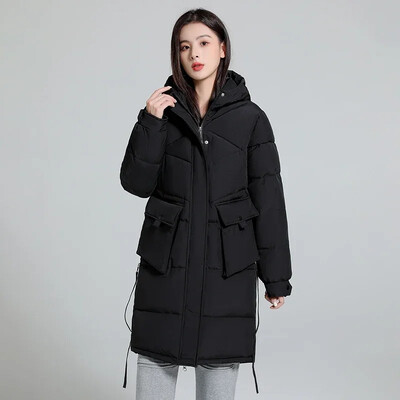 Χειμερινό μακρύ παλτό Γυναικεία μόδα 2024 Νέο χοντρό βαμβάκι με επένδυση από ζεστό χιόνι Εξωτερικό φαρδύ γυναικείο αντιανεμικό μπουφάν Parkas