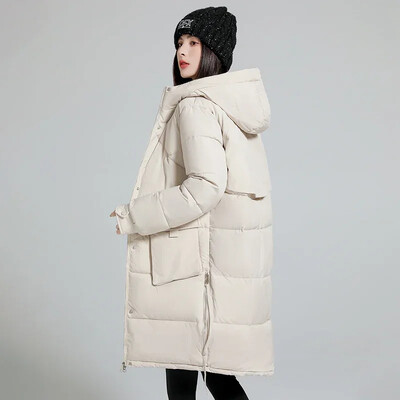 Χειμερινό μακρύ παλτό Γυναικεία μόδα 2024 Νέο χοντρό βαμβάκι με επένδυση από ζεστό χιόνι Εξωτερικό φαρδύ γυναικείο αντιανεμικό μπουφάν Parkas