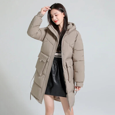 Χειμερινό μακρύ παλτό Γυναικεία μόδα 2024 Νέο χοντρό βαμβάκι με επένδυση από ζεστό χιόνι Εξωτερικό φαρδύ γυναικείο αντιανεμικό μπουφάν Parkas