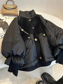 Crna podstavljena jakna Ženska ležerna široka pamučna jakna Zimski oversize debele tople parke Ženska modna jakna sa samostojećim ovratnikom