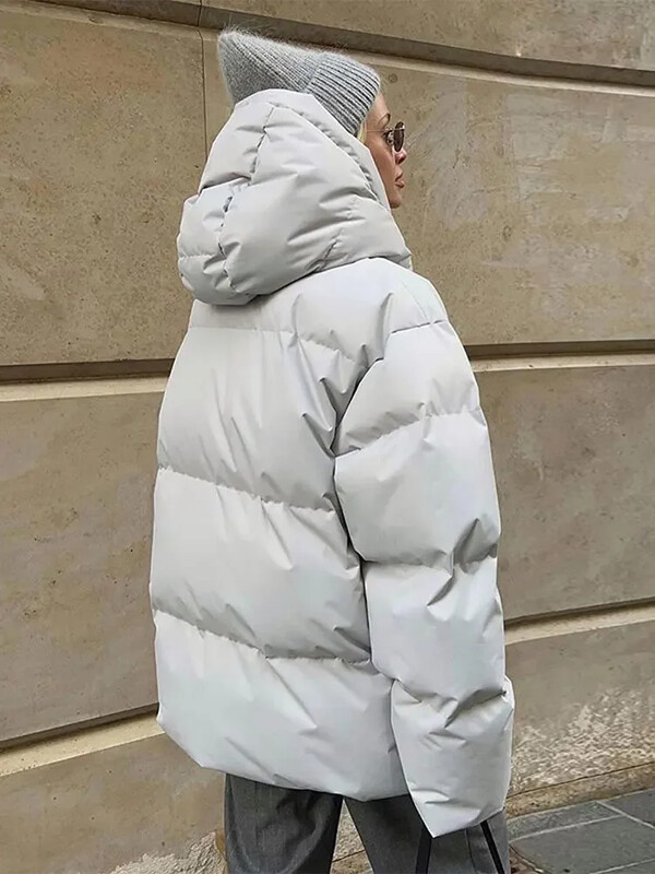 2024. Zimska topla jednobojna pamučna parka s kapuljačom Elegantna jakna dugih rukava i džepova s patentnim zatvaračem, deblja odjeća za dame koja putuje na posao i posao