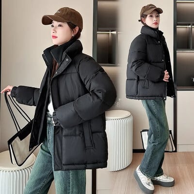 Ženska jakna 2024 Novo u odjeći podstavljenoj pamukom Kratka korejska modna samostojeća kragna Deblja jakna za kruh Ženski gornji kaput Zima