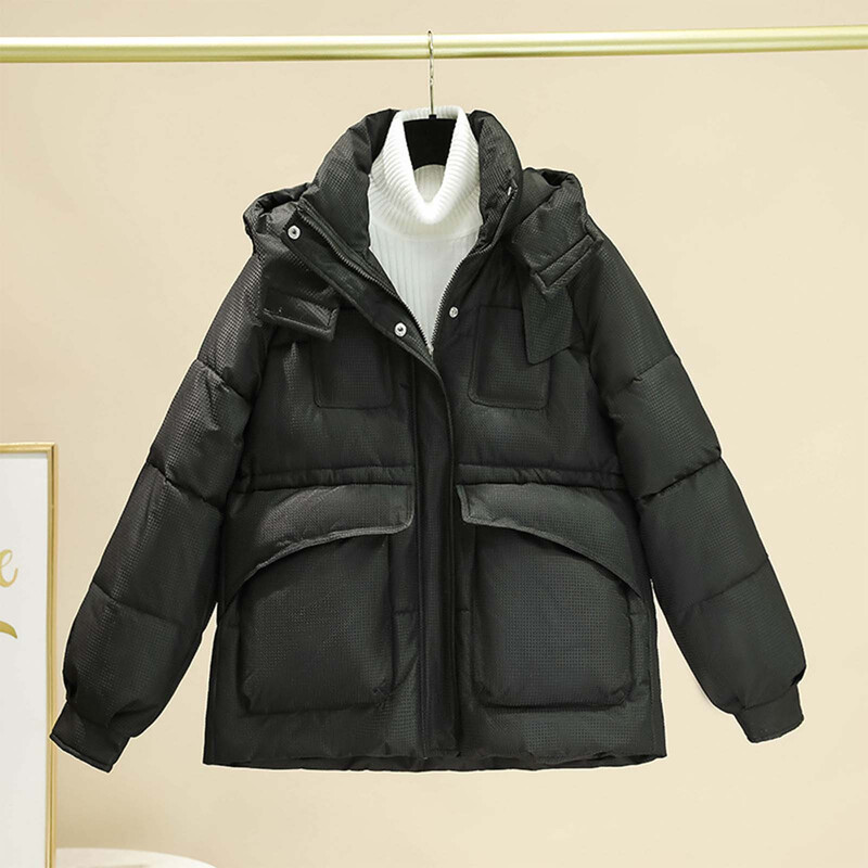 Зимна парка с памучна подплата и качулка Дамско свободно палто със средна дължина Удебелено палто Топло яке за сняг Ветровка Горно облекло за жени