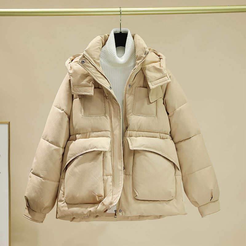 Зимна парка с памучна подплата и качулка Дамско свободно палто със средна дължина Удебелено палто Топло яке за сняг Ветровка Горно облекло за жени