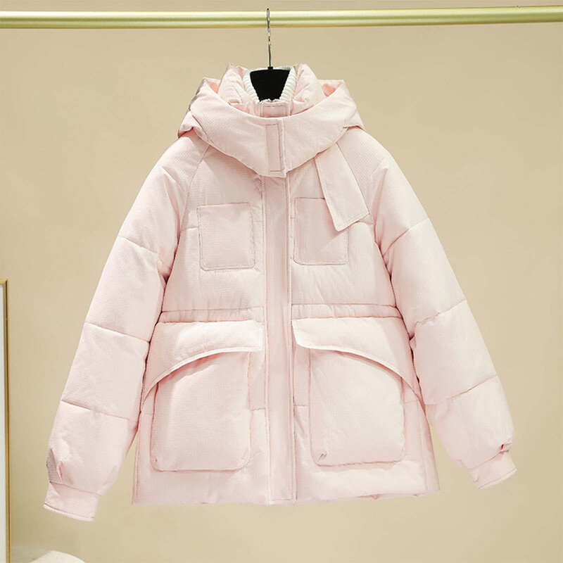 Зимна парка с памучна подплата и качулка Дамско свободно палто със средна дължина Удебелено палто Топло яке за сняг Ветровка Горно облекло за жени