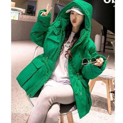 Kapuutsiga parkad Naiste talve paksud soojad pikkade varrukatega tõmblukud mantlid Naiste elastne vöökoht soe jope Välisriided