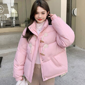 2024. aasta uus talvine udusulg, puuvillane puhvis parkmantlid, naiste sarved, nööbid, paks, soe lühike jakk, naiste leib, puuvillased riided, ülerõivad