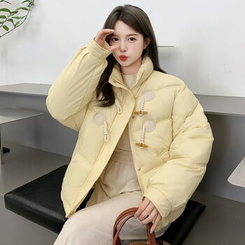 2024 Νέο Winter Down Cotton Puffer Parka Παλτό Γυναικεία Κόρνα Κουμπί χοντρό Ζεστό κοντό μπουφάν Γυναικείο ψωμί Βαμβακερά ρούχα