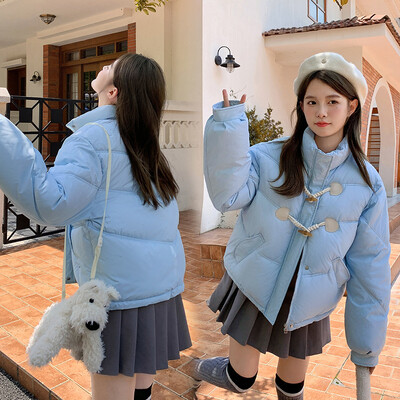 2024. aasta uus talvine udusulg, puuvillane puhvis parkmantlid, naiste sarved, nööbid, paks, soe lühike jakk, naiste leib, puuvillased riided, ülerõivad