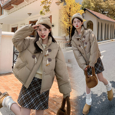 2024. aasta uus talvine udusulg, puuvillane puhvis parkmantlid, naiste sarved, nööbid, paks, soe lühike jakk, naiste leib, puuvillased riided, ülerõivad