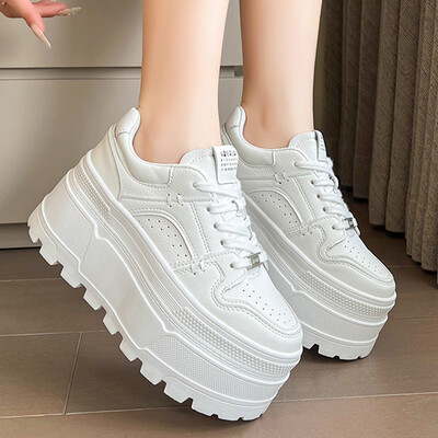 Pantofi cu platformă de 8 CM pentru femei, ocazional în aer liber, design simplu, skateboard, pantofi comozi cu șireturi, pantofi sport pentru alergare, femei 39