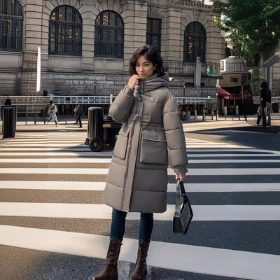 Zimska ženska duga pamučna jakna 2024. Ženska jakna čiste boje s kapuljačom, dugi kaputi Ženska deblja topla jakna Ženska odjeća